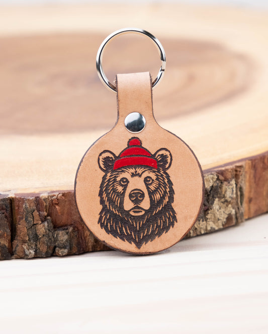 Grizzly Bear Leather Dog ID Tag