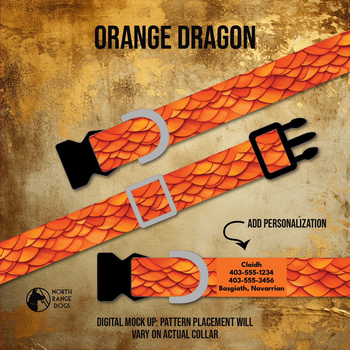 Orange Dragon Dog Collar - North Range Dogs