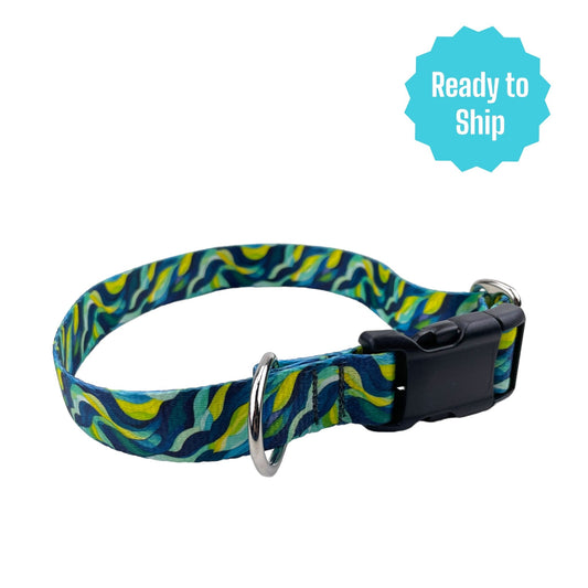 Abstract Green and Blue Collar (Med) Ready to ship - North Range Dogs