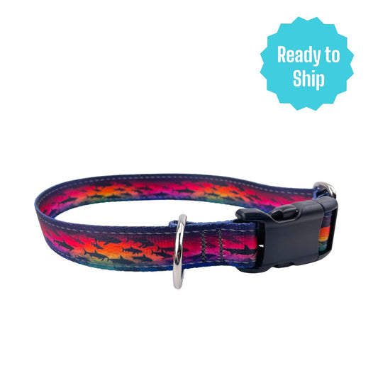 Sharks (Reflective) Collar (Med) Ready to ship - North Range Dogs